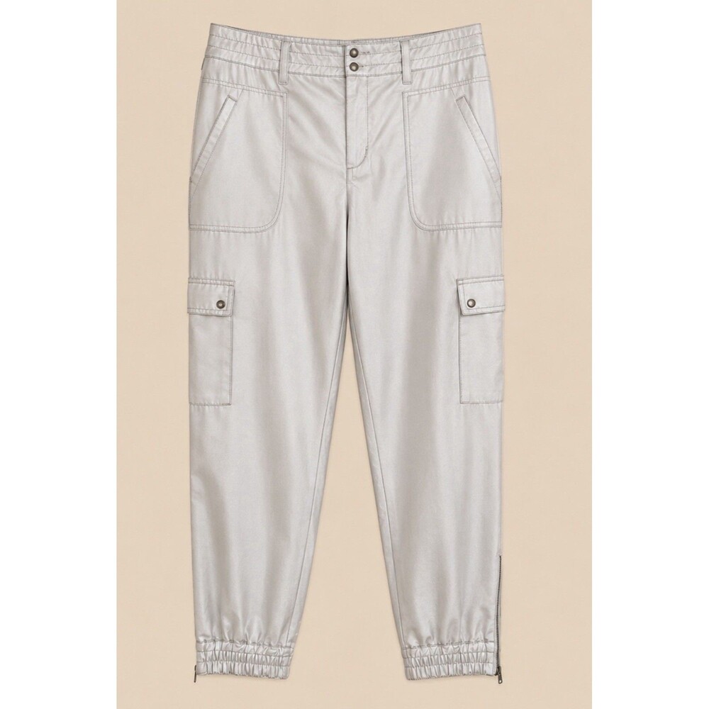 Anthropologie Elevenses Cargo Jogger Pants Sz 10 Taupe Ankle Zip Utility Trouser